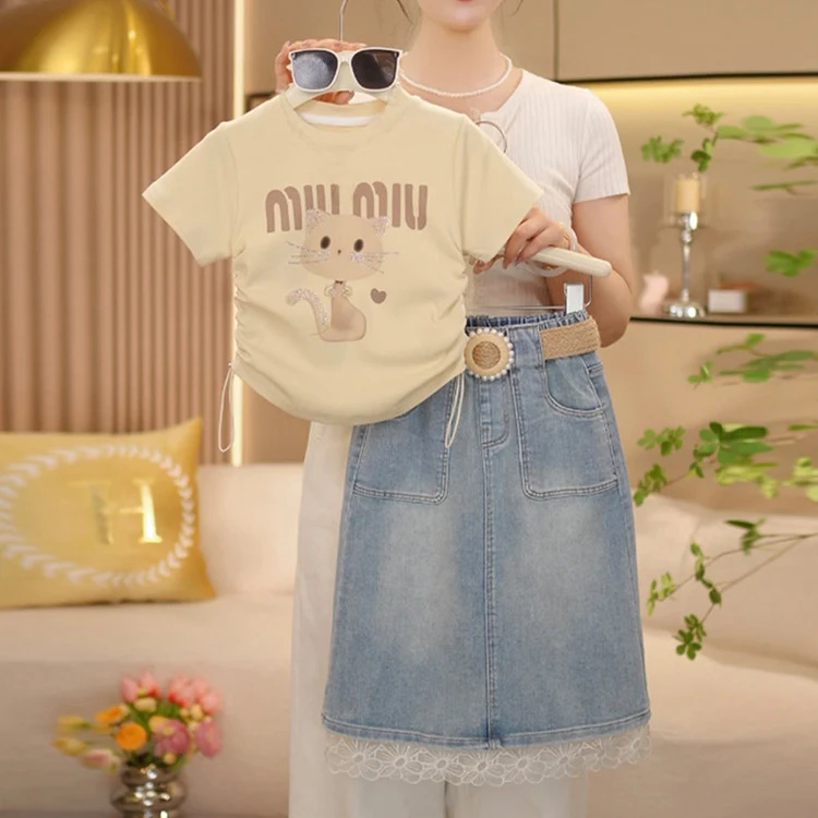 夏季女童2025新款半身儿童中大童时尚休闲百搭儿童艾莎公主裙套装