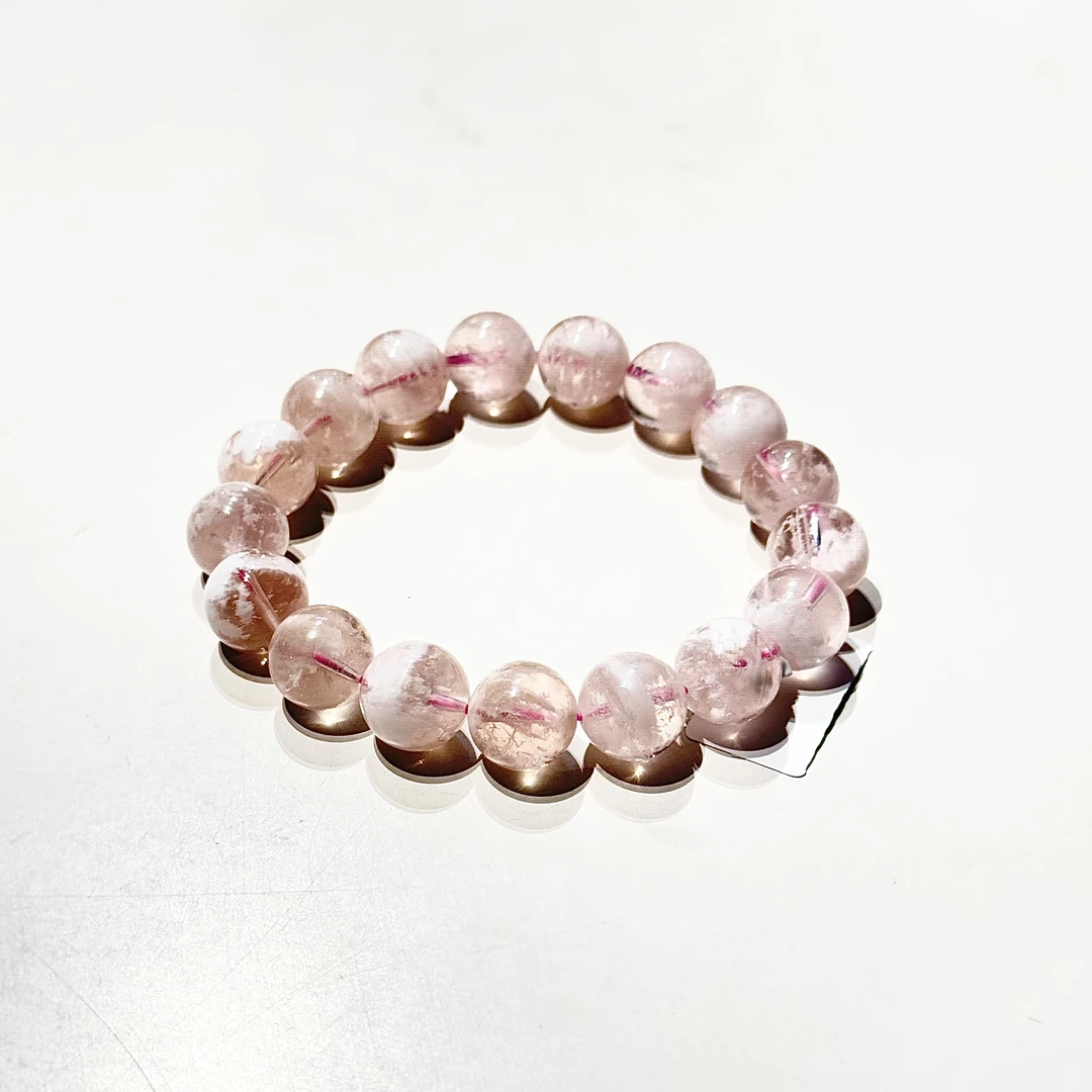 天然粉雪花幽灵手串 12-13MM/KT16