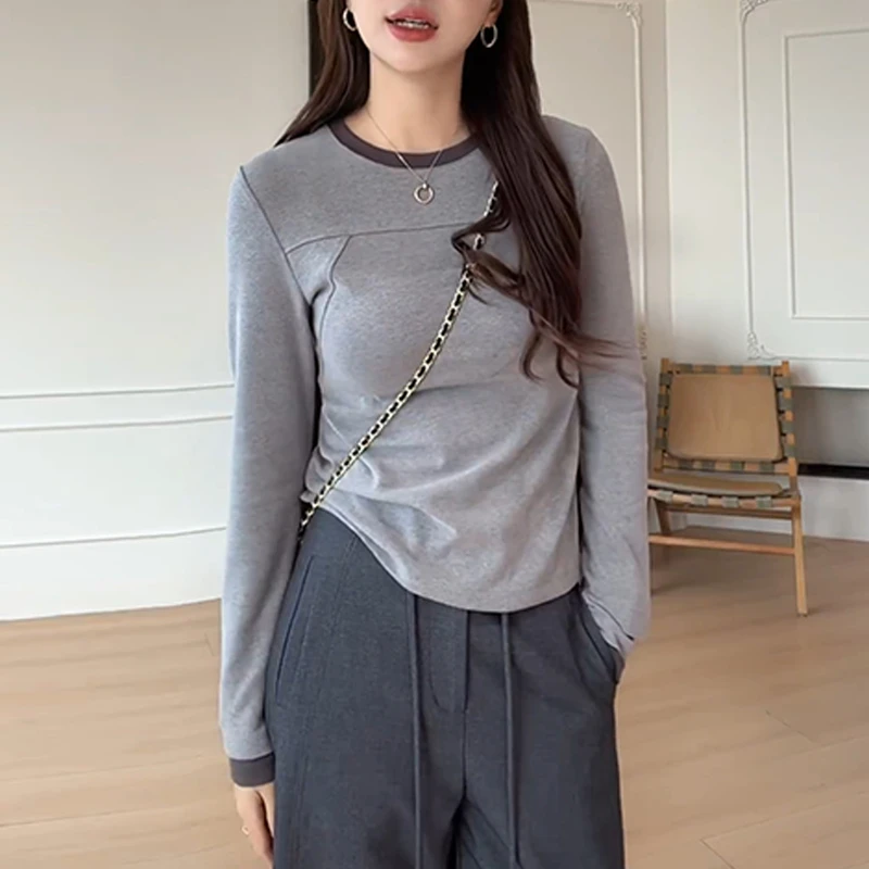 潮流撞色修身显瘦长袖女2025秋季新款韩系高级设计感通勤针织衣服