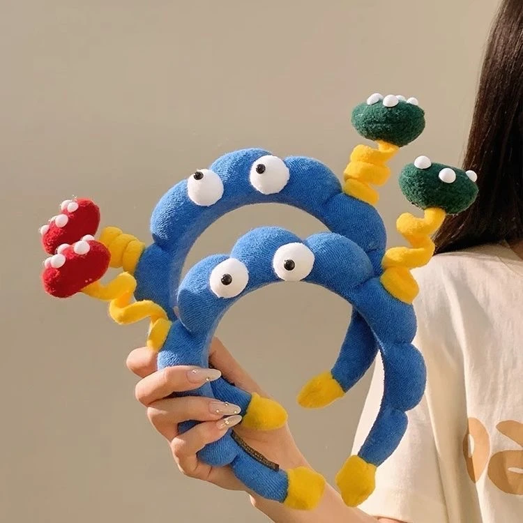 发箍可爱趣味大眼仔毛绒发箍高颅顶洗脸压发头箍