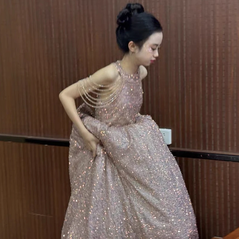 礼服公主裙2025女童模特走秀钢琴演奏演出服高端轻奢小主持人