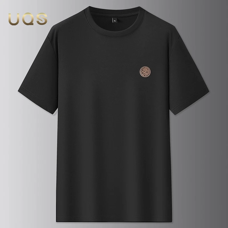 大码男士圆领短袖T恤夏季宽松舒适亲肤薄款纯色简约日常轻奢气质