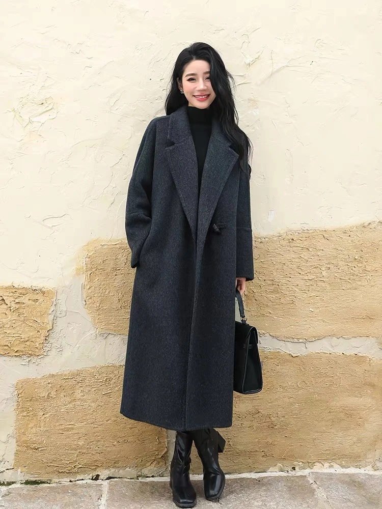 长款厚毛呢外套中长款秋冬季宽松女