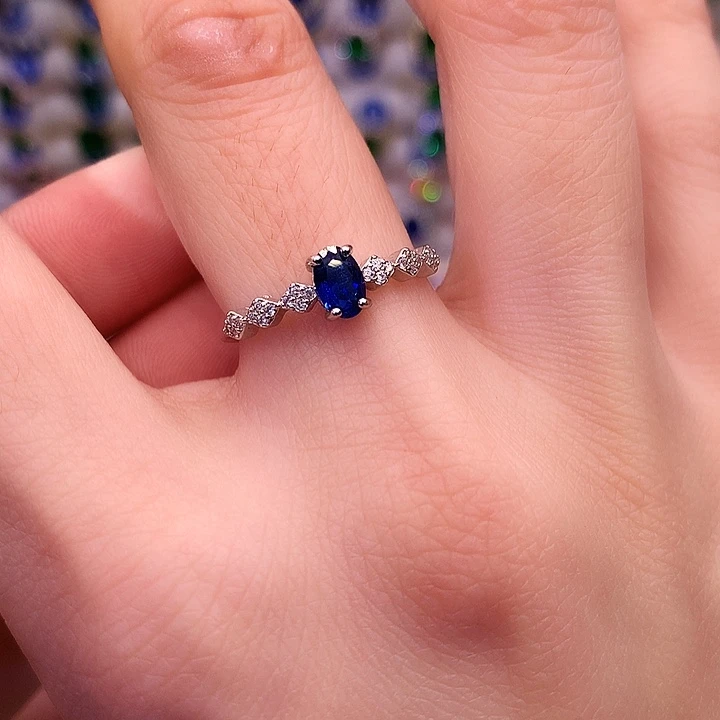 蓝宝石戒指银S925镶嵌