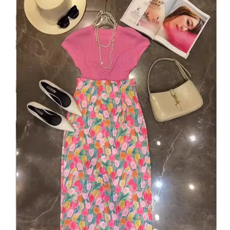 夏装搭配一整套时尚奶甜系2025多巴胺套装小香风碎花半身裙两件套