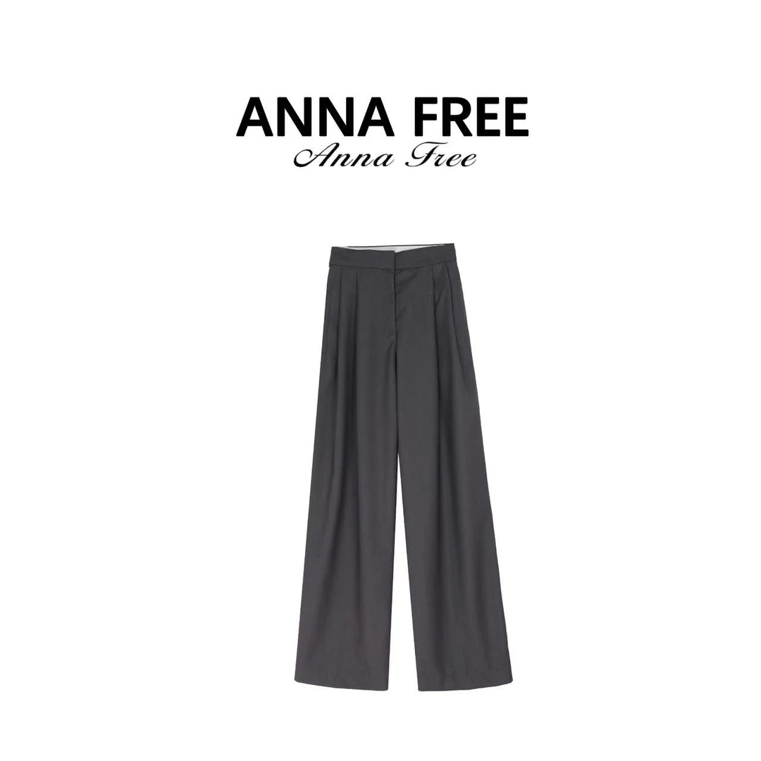ANNA FREE 【西裤2.0】灰色西装阔腿裤女秋新款高腰长裤ZCK25860