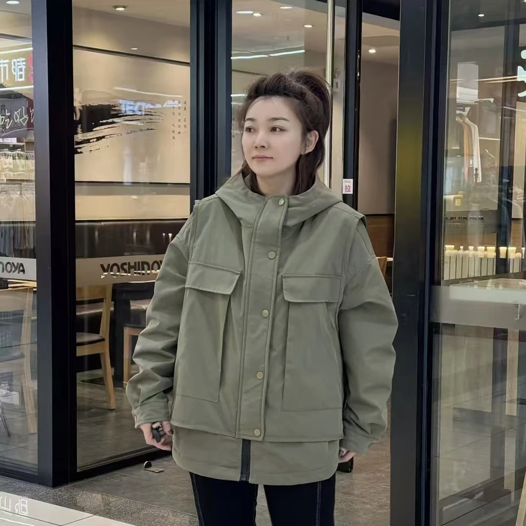 秋季新款韩版宽松假两件棉服短款休闲冲锋衣外套