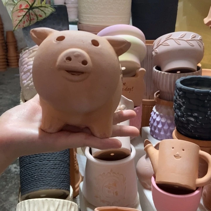 17×10红陶小猪花盆 粗陶1个