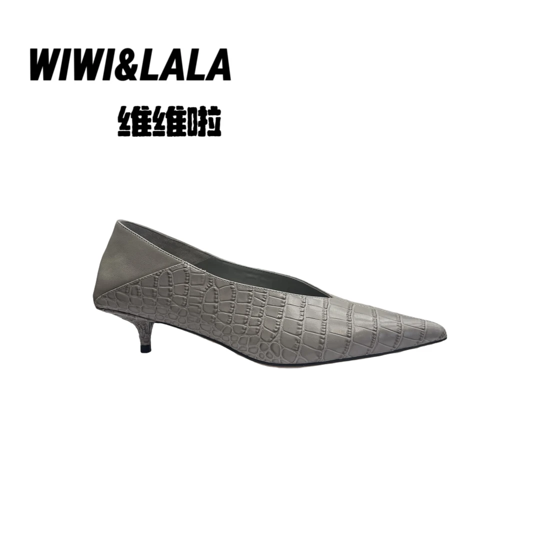 【维维啦】SS25石头压纹牛皮小跟鞋7893-6