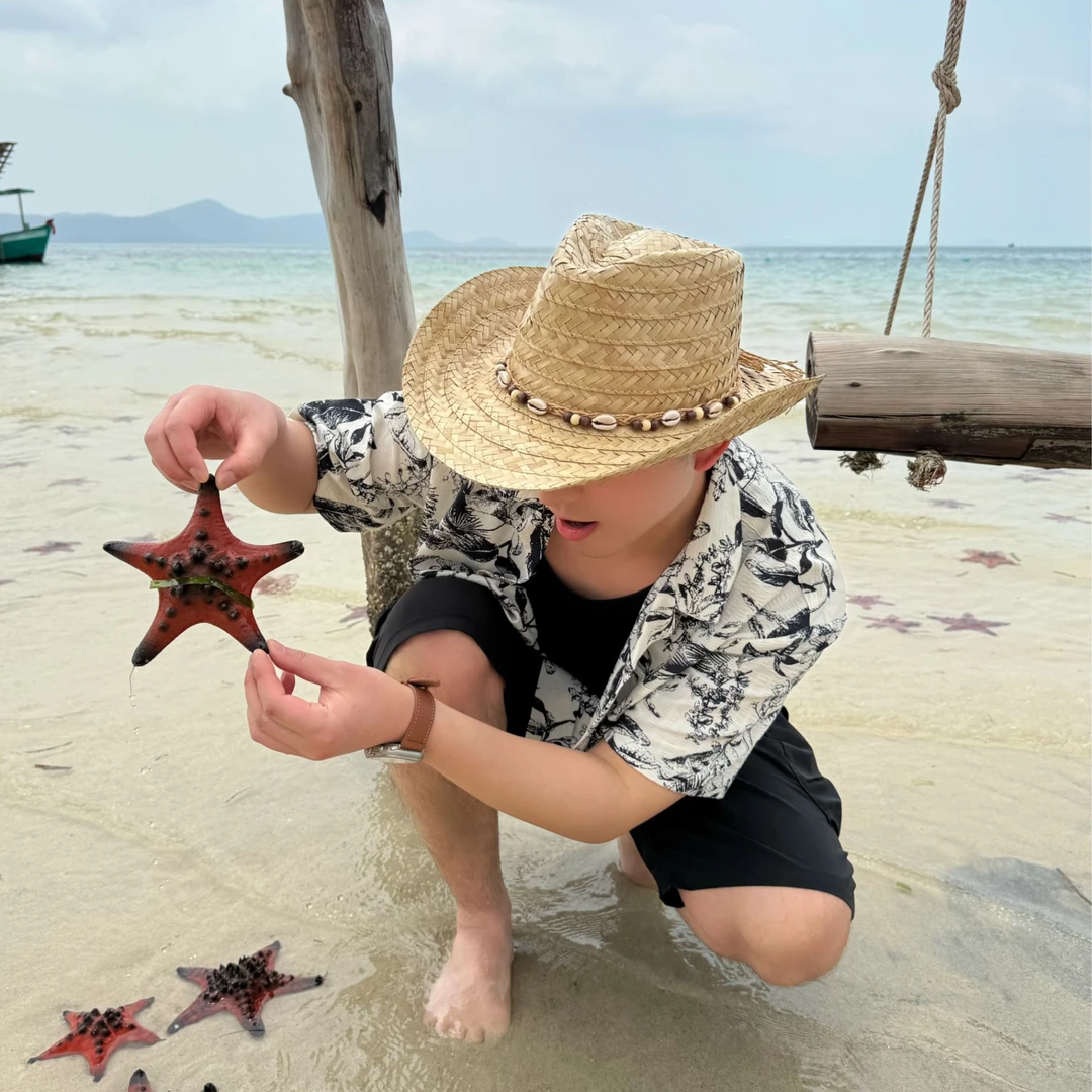 SUPERWZM夏日度假爵士草帽男出游遮阳大檐防晒帽海边沙滩太阳帽女