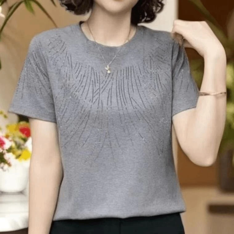 洋气短袖夏季新款时尚宽松圆领上衣运动休闲中年妈妈遮肉显痩T恤