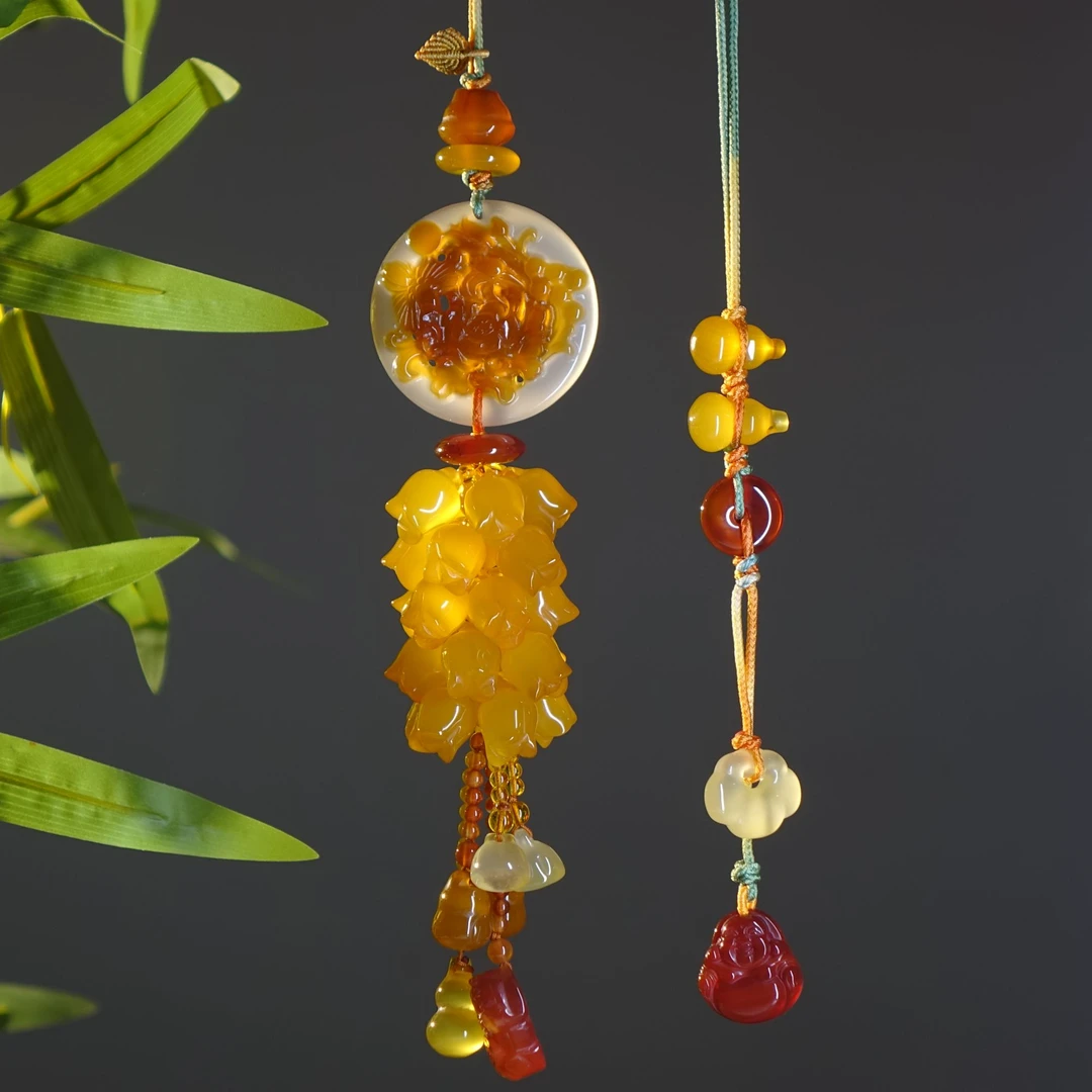 俏色花开富贵大牌子-高级感天然玉石原创车挂