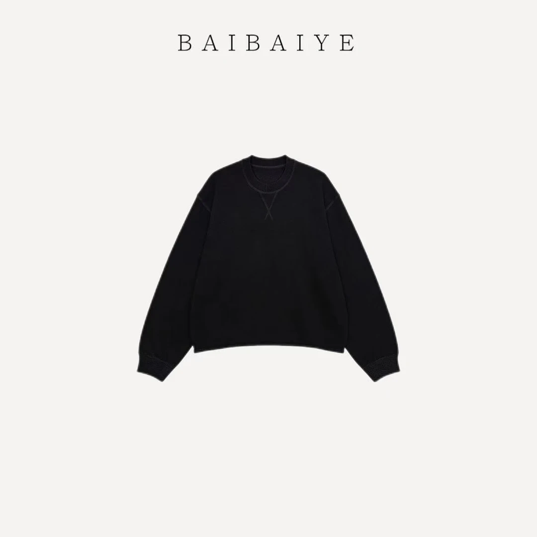 MIU极简运动松弛感100%绵羊毛套头衫【BAIBAIYE】Z25FM400