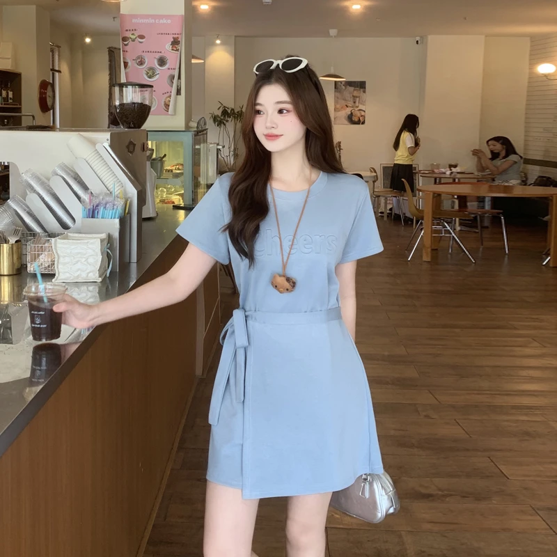 夏季新品大码女装胖MM减龄百搭显瘦假两件连衣裙 6059/6066