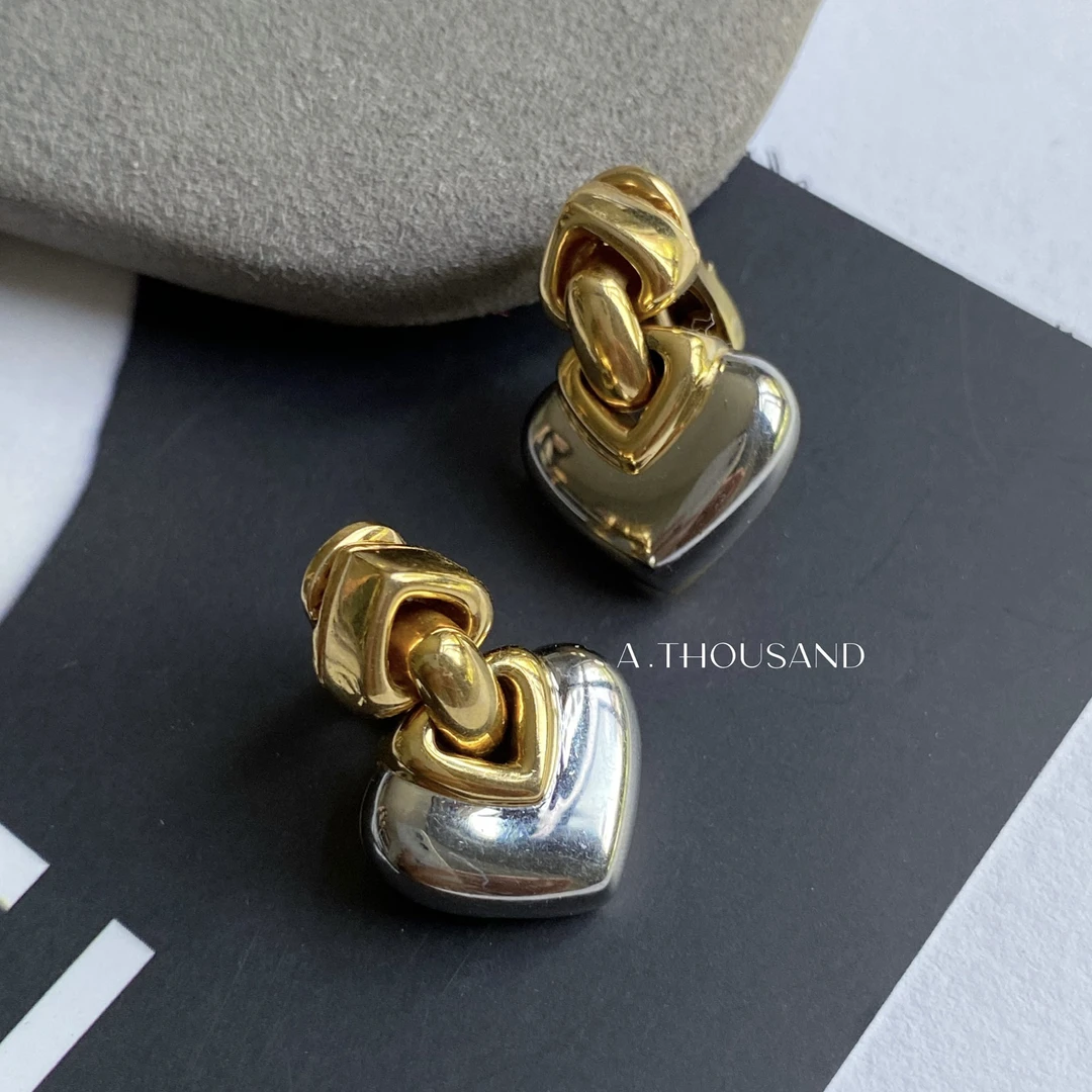 95新 BVLGARI/宝格丽 Doppio18K双色金爱心耳饰-95731442