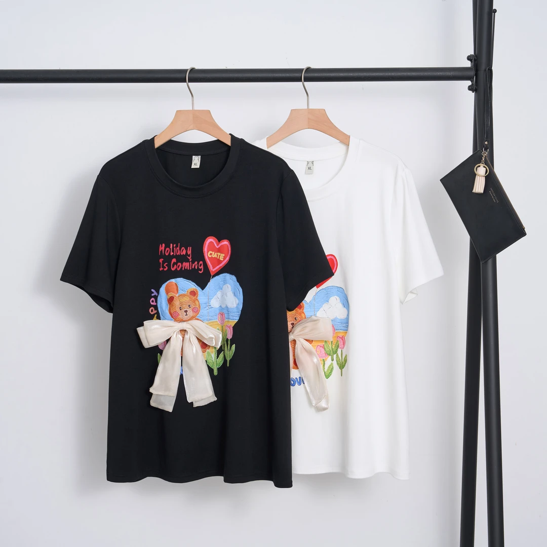 大码女装T恤时尚圆领图案微胖显瘦韩版通勤上衣减龄休闲春