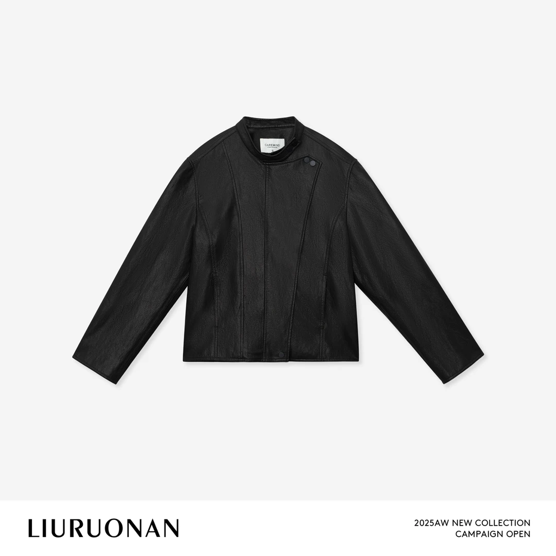 LIURUONAN 25FL【黑曜皮衣】复古斜片立领设计夹克秋季宽松短款外套