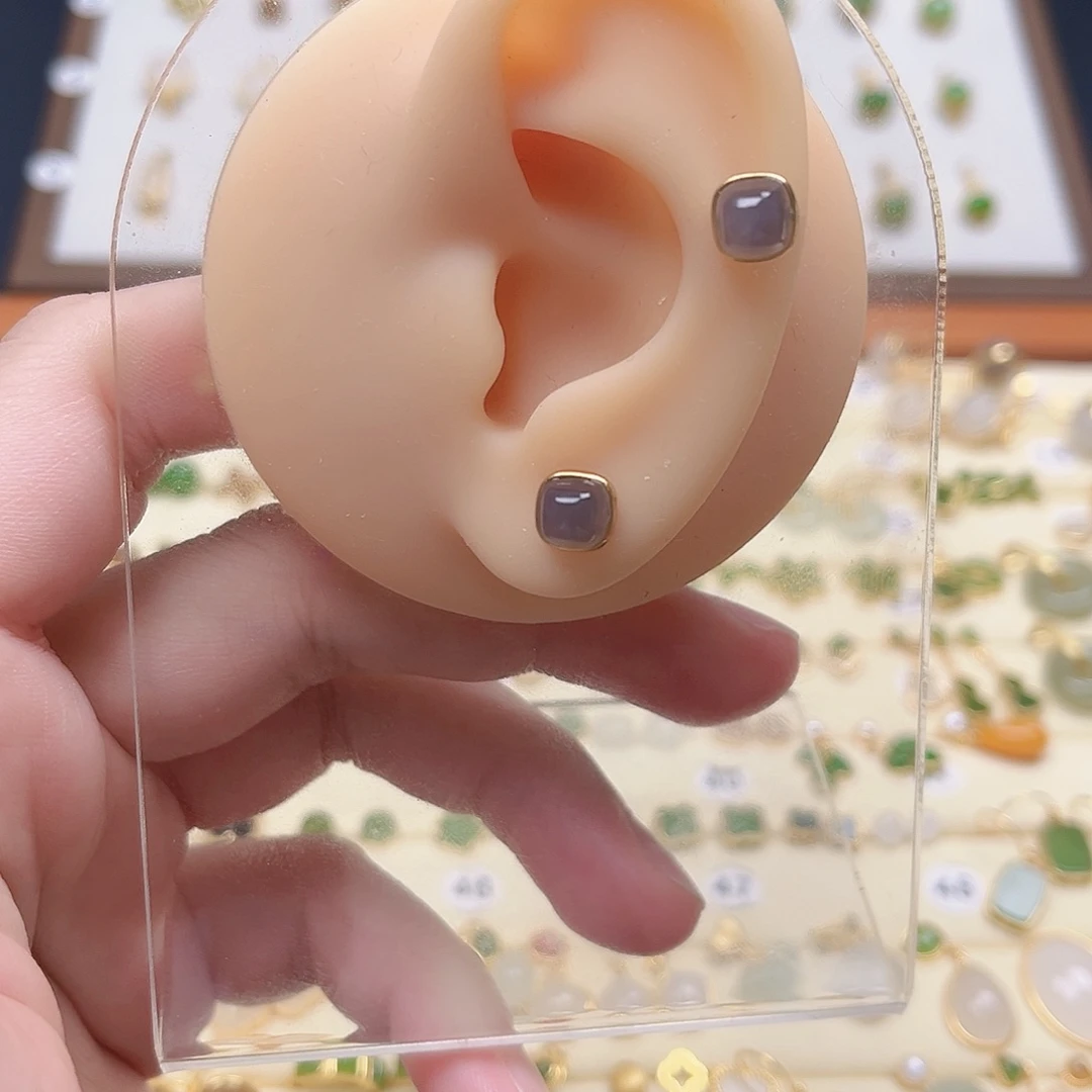 和田玉银S925镶嵌耳饰