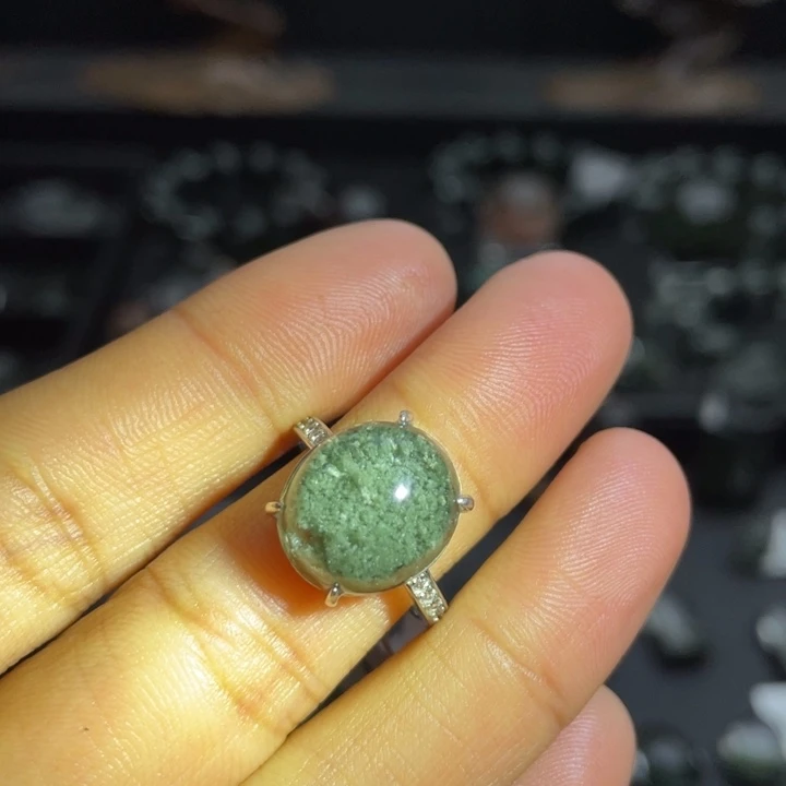 戒指水晶银S925镶嵌绿幽灵戒指