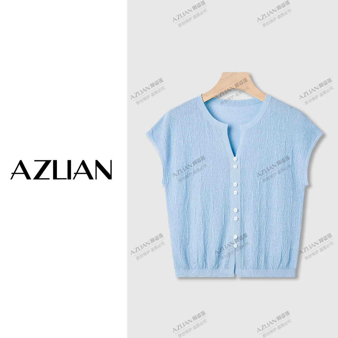 剪刀领针织衫短袖透气气质减龄显瘦套头上衣女 PX-1975