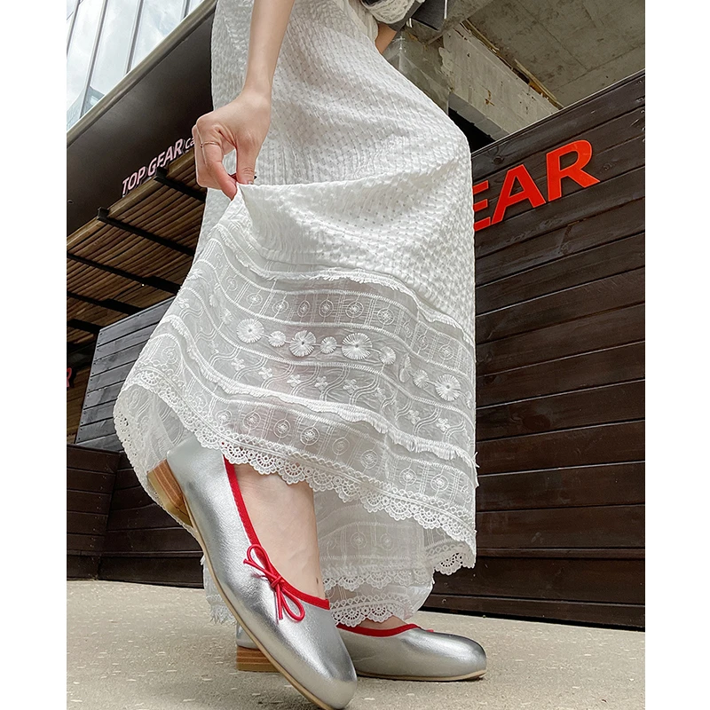 蕾丝拼接镂空阔腿裤女夏季垂感宽松高腰白色休闲裤设计感九分裤子