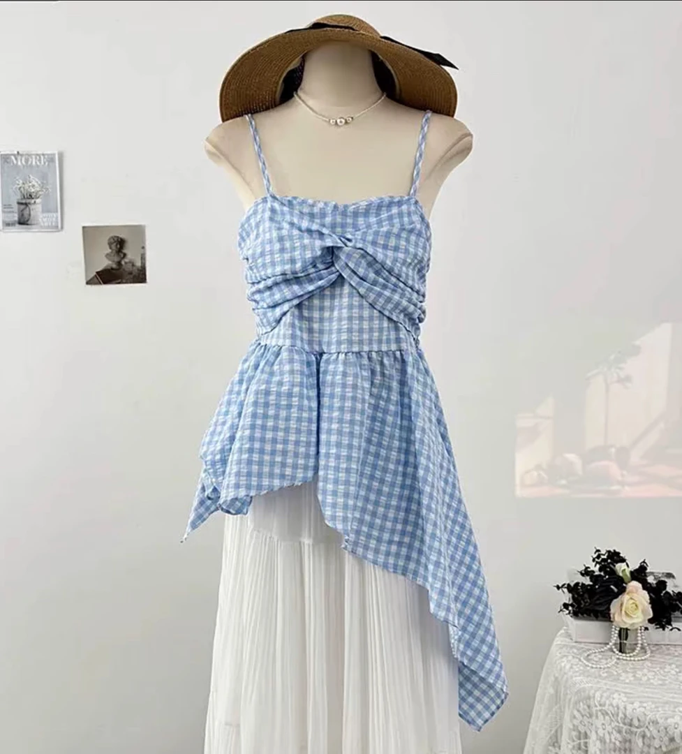 爆款韩系不规则下摆吊带裙