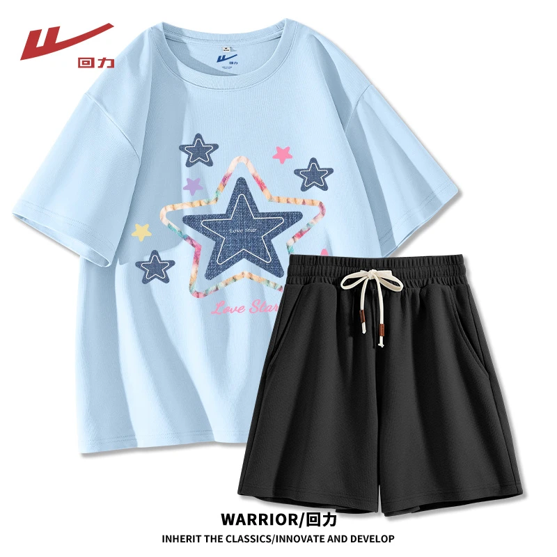 回力运动套装女装2025新款爆款纯棉短袖T恤华夫格短裤洋气衣服女