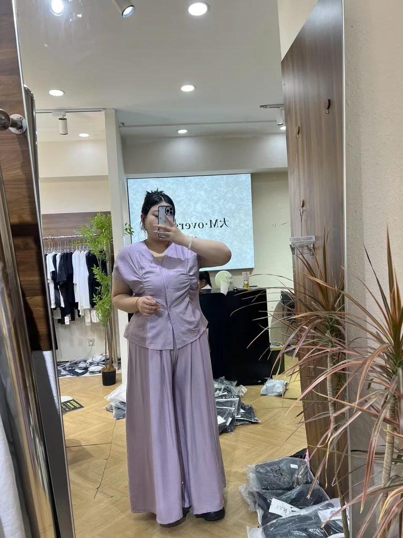 新款纯色宽松短袖搭配阔腿裤法式轻奢套装