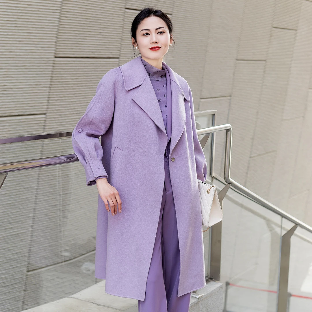 【达人专享】冬季女毛呢外套显瘦大衣印花休闲风中长款GC918077