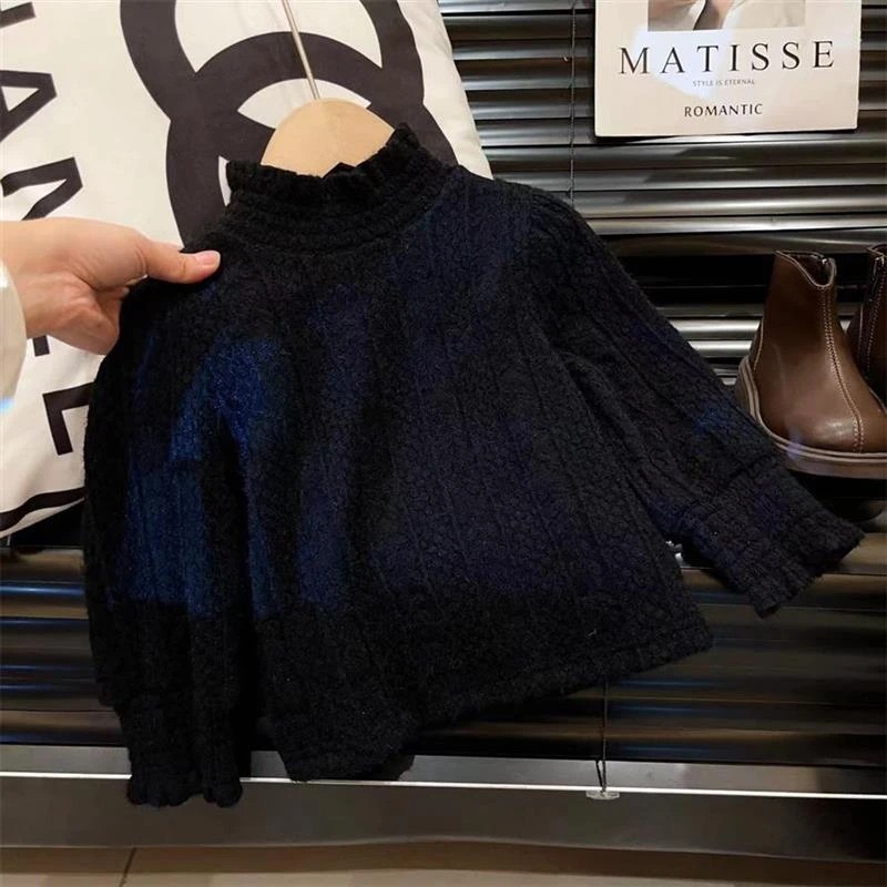 女童打底衫2024秋冬装童装加绒加厚韩版儿童长袖上衣半高领洋气