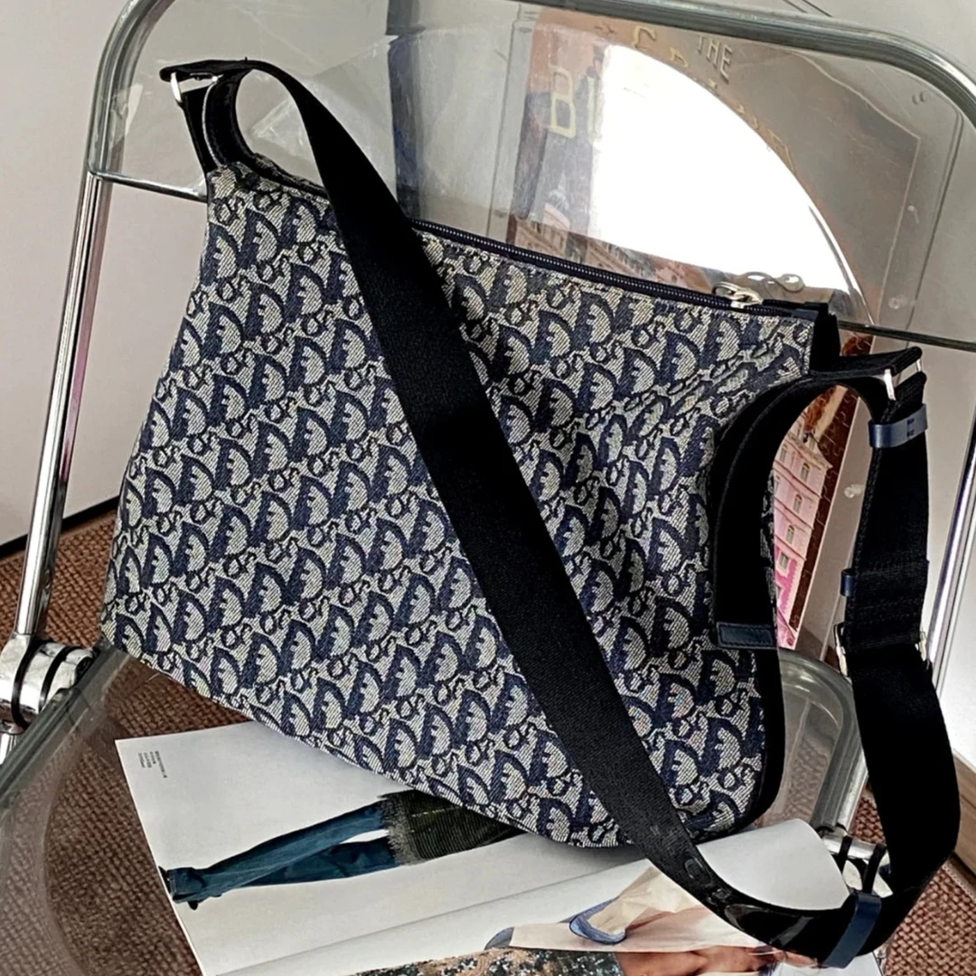 95新 DIOR/迪奥 蔚蓝中古/老花帆布 斜跨包