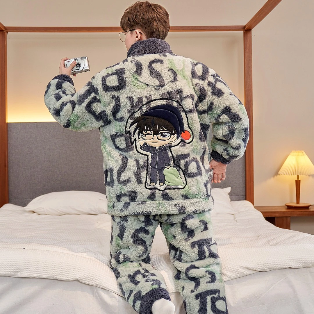 睡衣男士冬季珊瑚绒加绒加厚保暖秋冬款男款法兰绒大码家居服套装