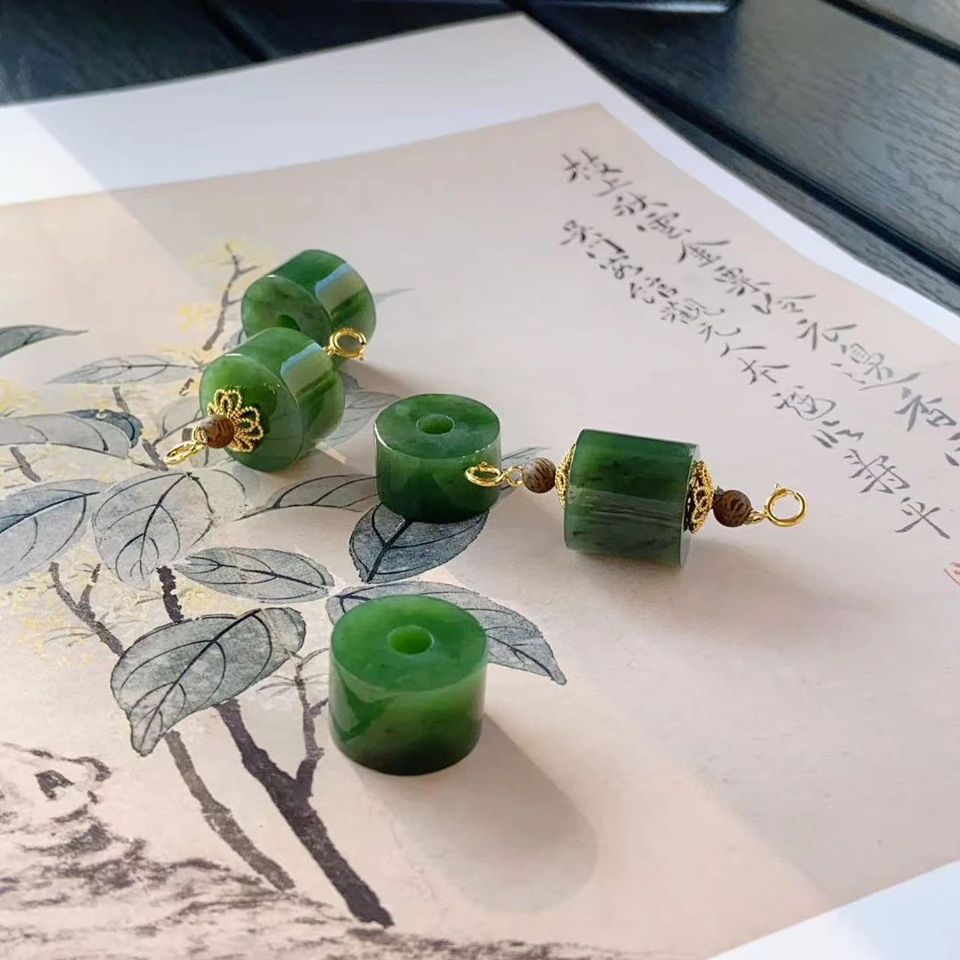 CA235 925银双耳俄料碧玉和田玉桶珠多样性发货一个