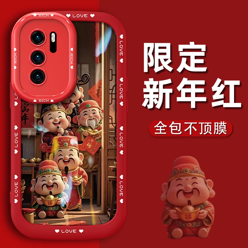 适用于华为p40手机壳五福财神喜临门泡芙壳2025新年高级感