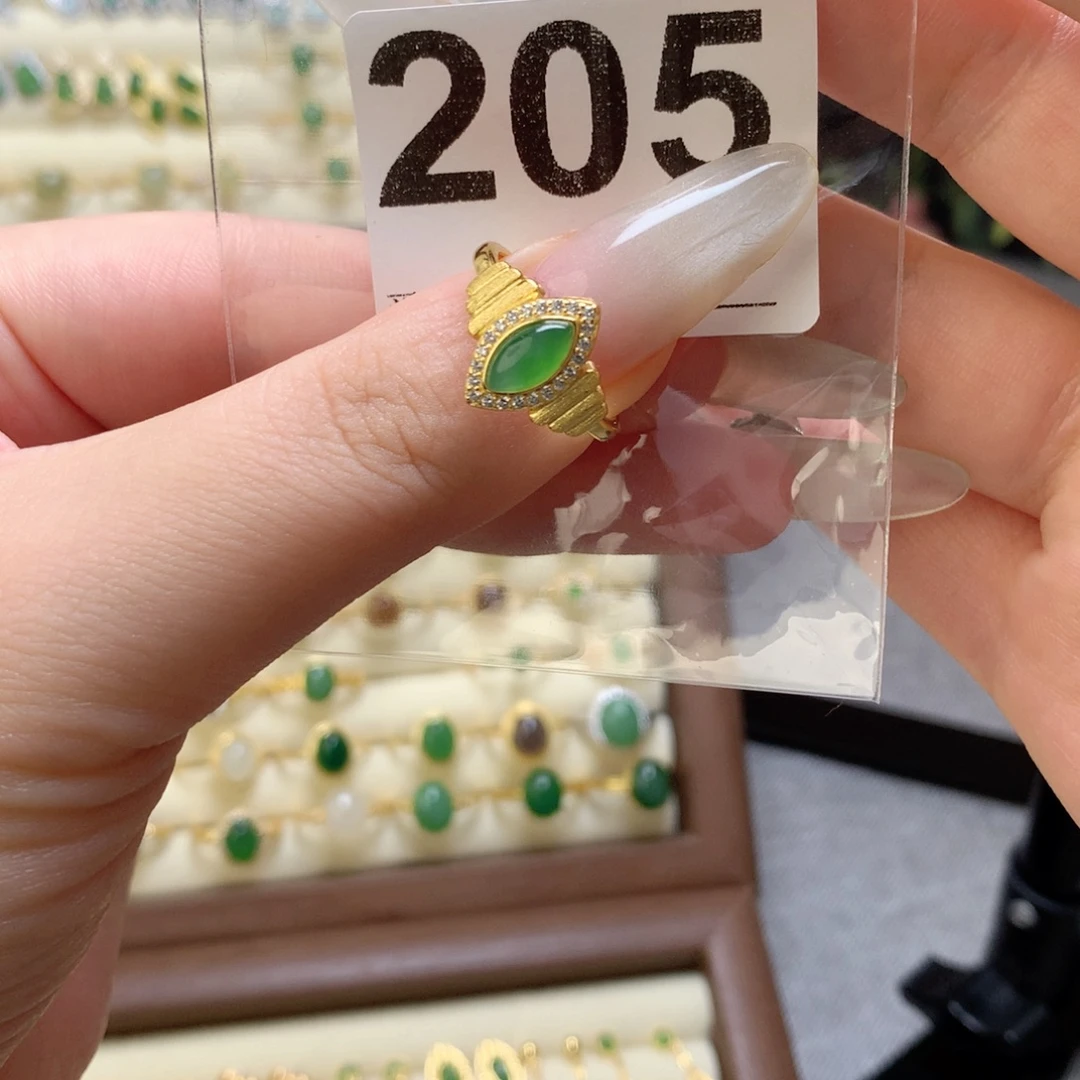 A***o银S925镀金镶嵌戒指和田玉205