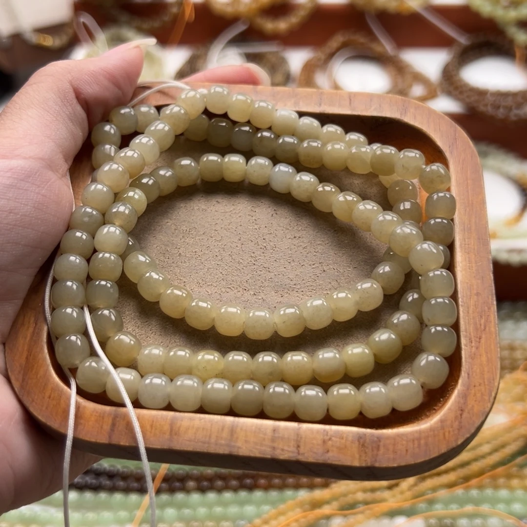 和田玉未镶嵌毛衣链珠串6*7mm