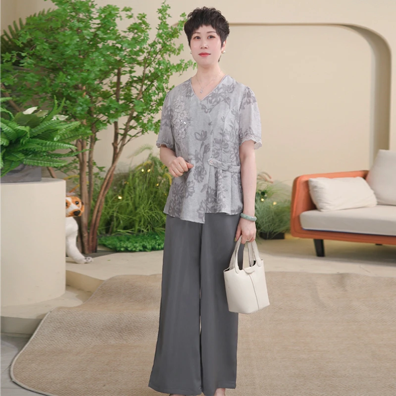 2025夏季新款休闲文艺复古短袖上衣长裤套装BX02066122