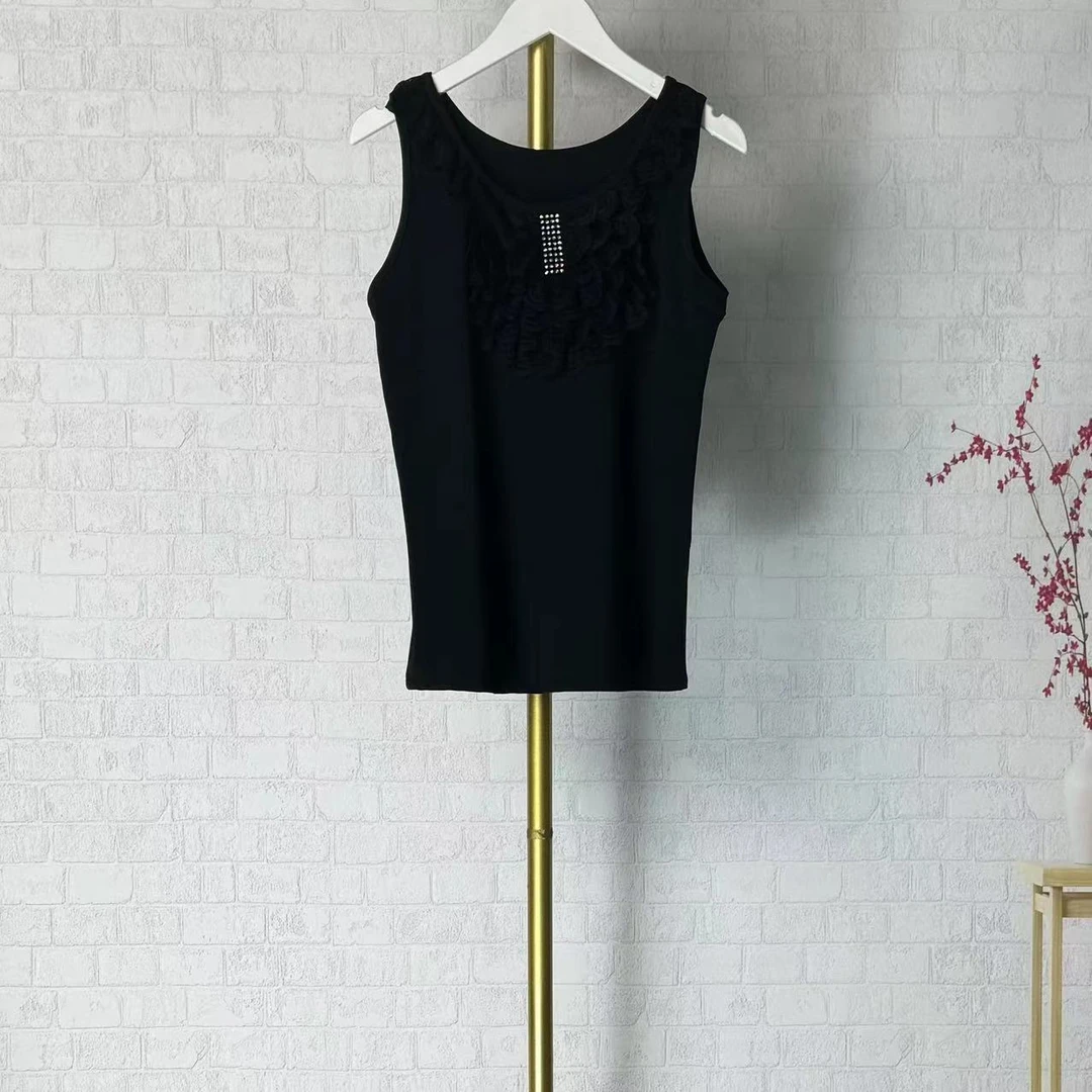C36百搭时尚舒适轻奢气质蕾丝潮流女背心打底黑色美背