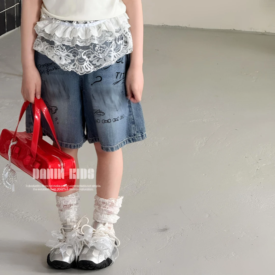 【嗒囜】女童25夏装新款儿童牛仔短裤中大童洋气个性中裤童装裤子