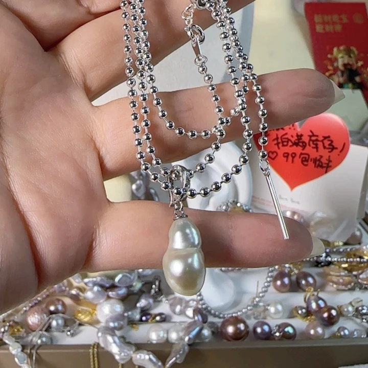 海水珍珠纵卡17左右澳白巴洛克有正常纹带链银S925王**?