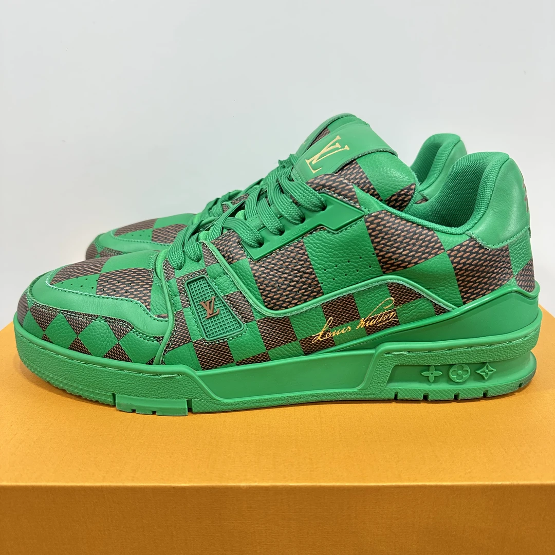 99新 LouisVuitton/路易威登 42码 trainer 绿棕棋盘格 低帮板鞋