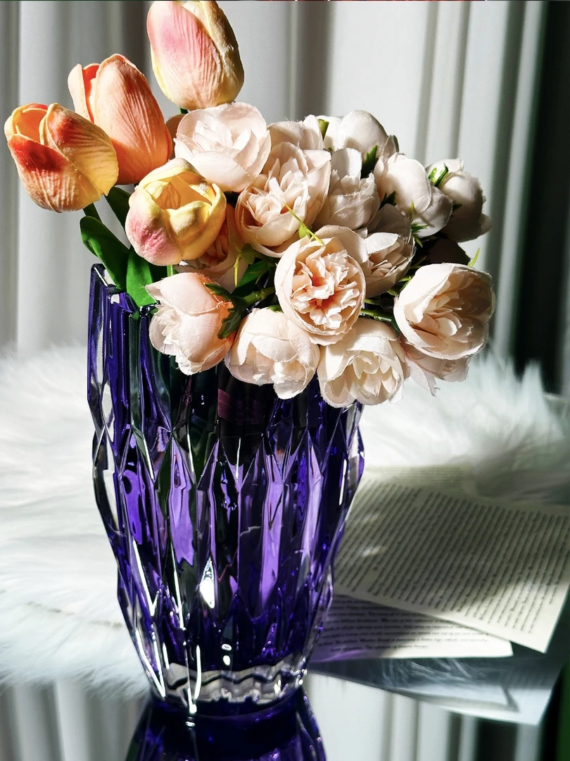 单只-轻奢欧式水晶赫曼晶洞紫色餐桌花瓶富贵竹插花客厅装饰摆件