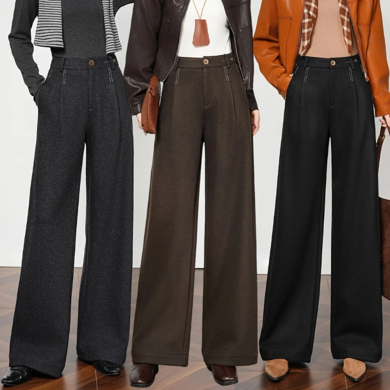 羊毛阔腿裤女2025秋冬新款高个子宽松休闲裤百搭显瘦垂感毛呢裤子