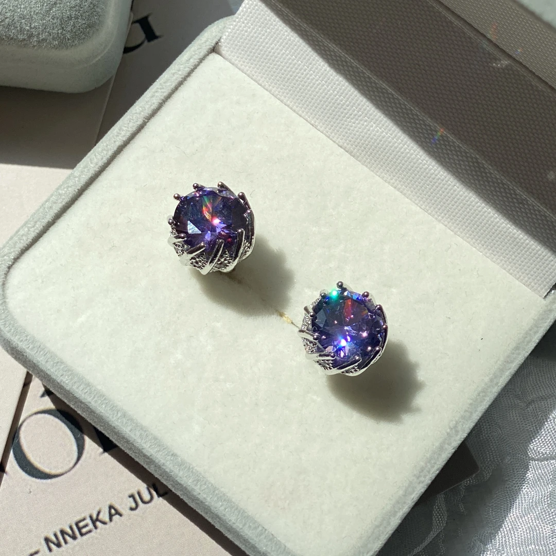 合金锆石耳饰 Fantasticlady·精致花蕾闪钻多彩耳钉·时尚小众首饰