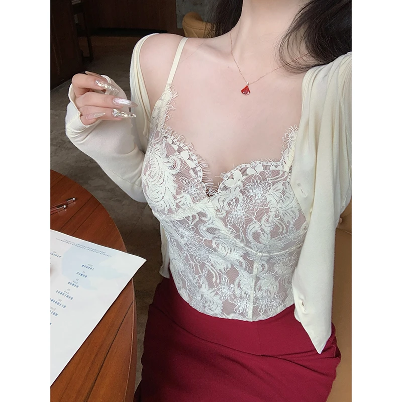 林关关 蕾丝吊带背心女夏外穿绝美高级感精致性感无袖上衣G10296