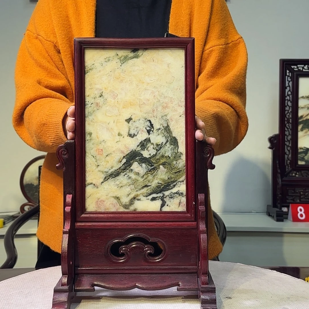 石材天然大理石画屏风摆件
