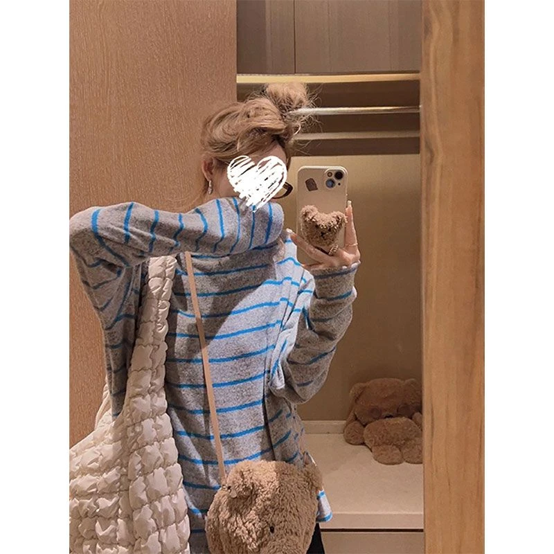 辣妹风条纹长袖T恤女2025秋季新款宽松百搭设计感独特别致上衣潮