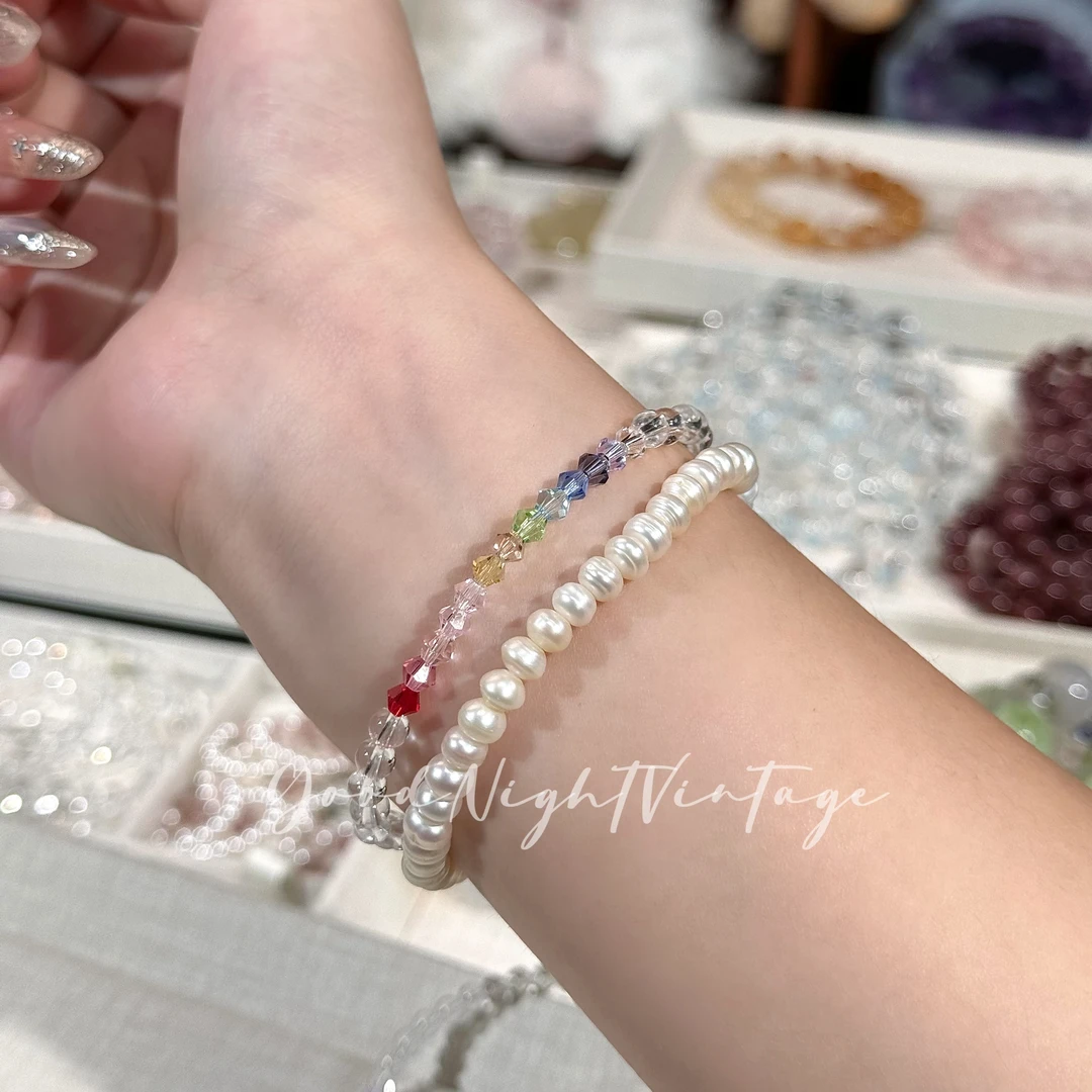 【小彩虹】白水晶彩虹华子手链弹力绳手串女叠戴