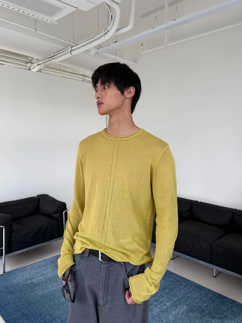 weave【新品】藕粉/姜黄/咖色 多色镂空麻赛尔麻亲肤圆领长袖针织