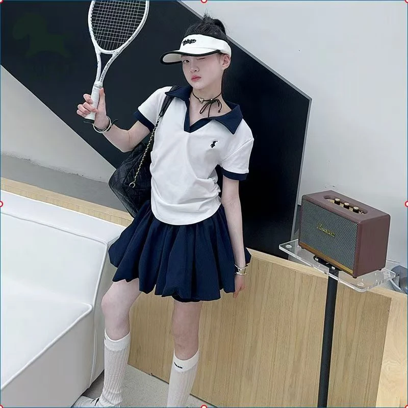 女童学院风套装2025夏季新款童装运动气质女孩洋气半裙两件套潮